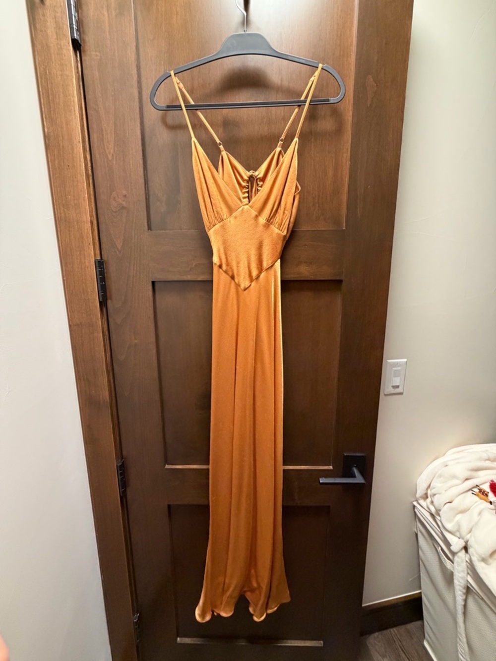 Shona Joy Satin Slip Maxi Dress in Rust Orange